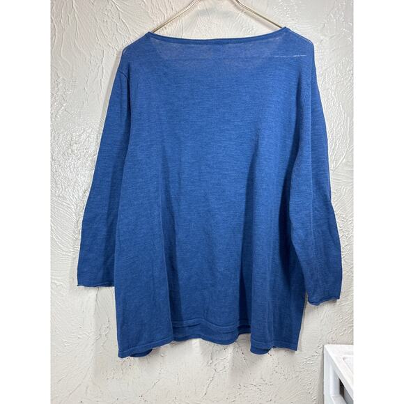 J.Jill Womens Blue Round Neck Linen Blend Knit Relaxed Pullover Sweater Size XL - Picture 2 of 6